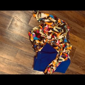 NY&CO xsmall blouse & NY&CO size 4 petite Ming blue straight leg dress pants